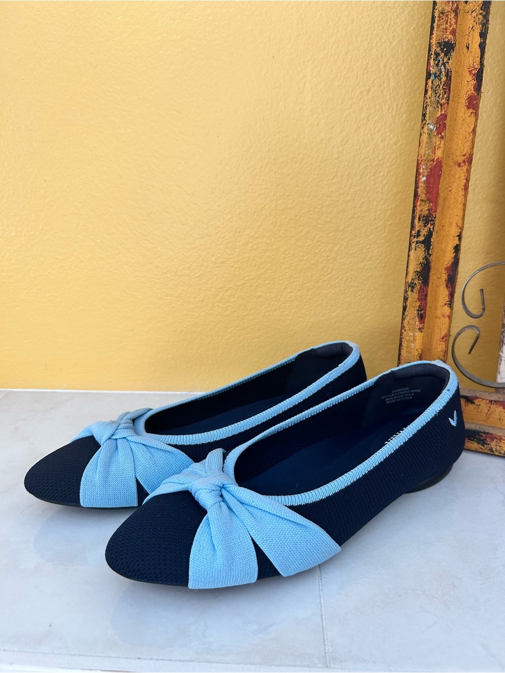 VIVAIA Aria 5° Pointed Toe Knit Ballet Flats Navy Blue Bow Size EU 39 8- 8.5 - Picture 3 of 10